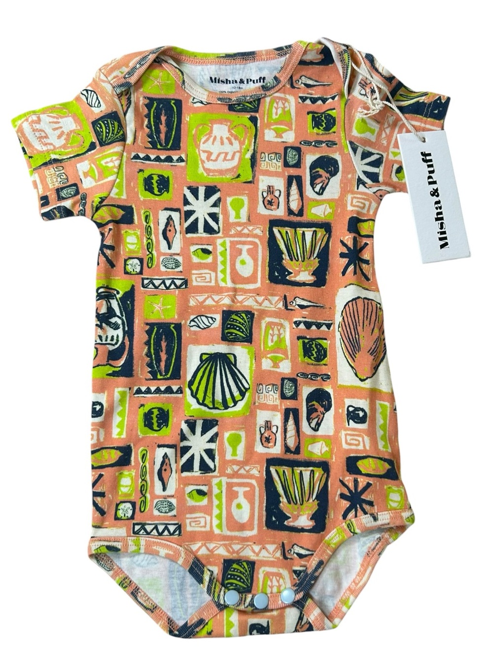 Misha & Puff Pima Cotton Onesie 12/18 New Soft Ocean Shells